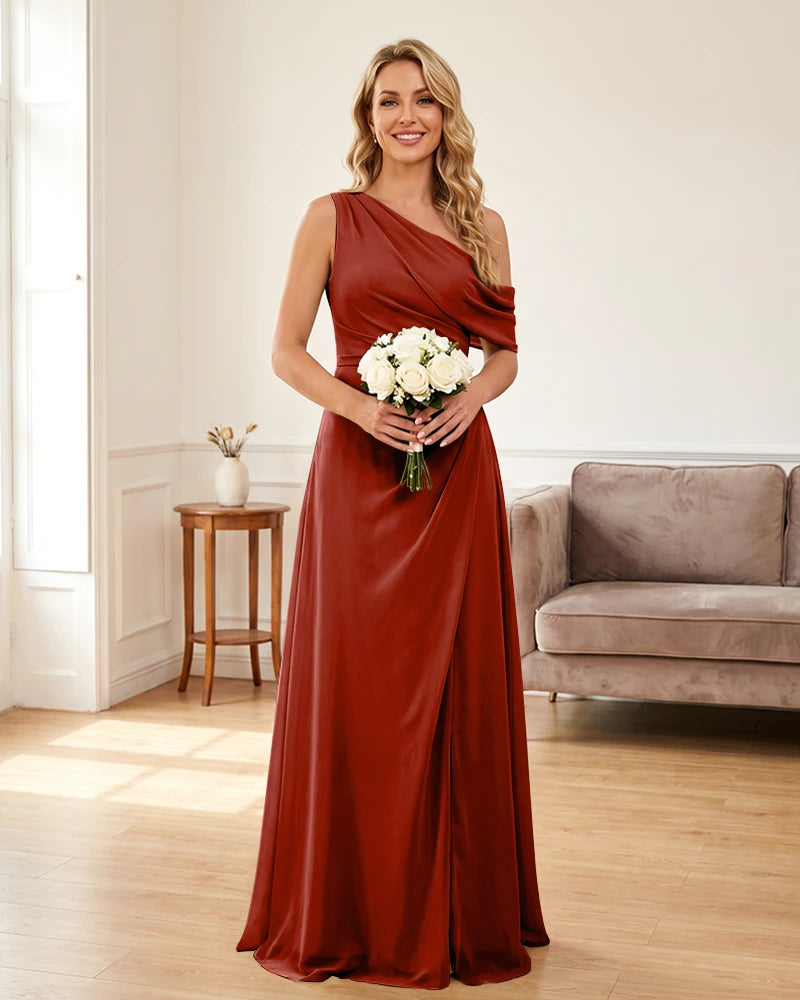 Ruched One Shoulder Chiffon Wedding Guest Dress