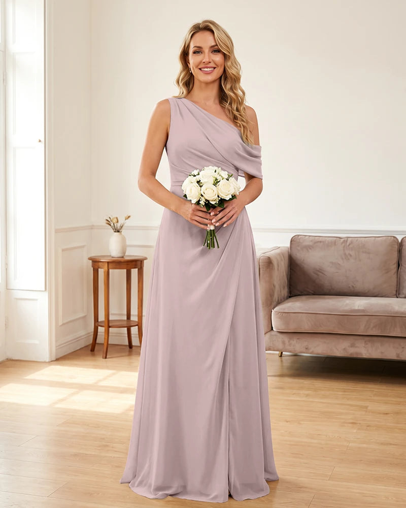 Ruched One Shoulder Chiffon Wedding Guest Dress
