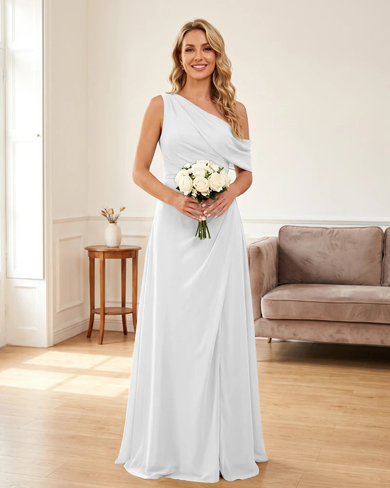 Ruched One Shoulder Chiffon Wedding Guest Dress