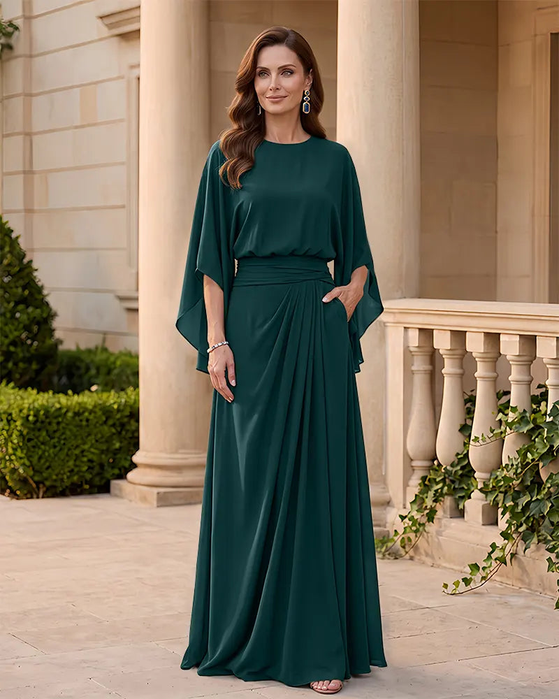 Round Neck Chiffon Mother of the Bride Dress with Pockets