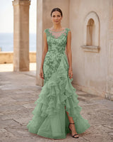 Lace Ruffled Mermaid Sleeveless Mother of the Bride Dress