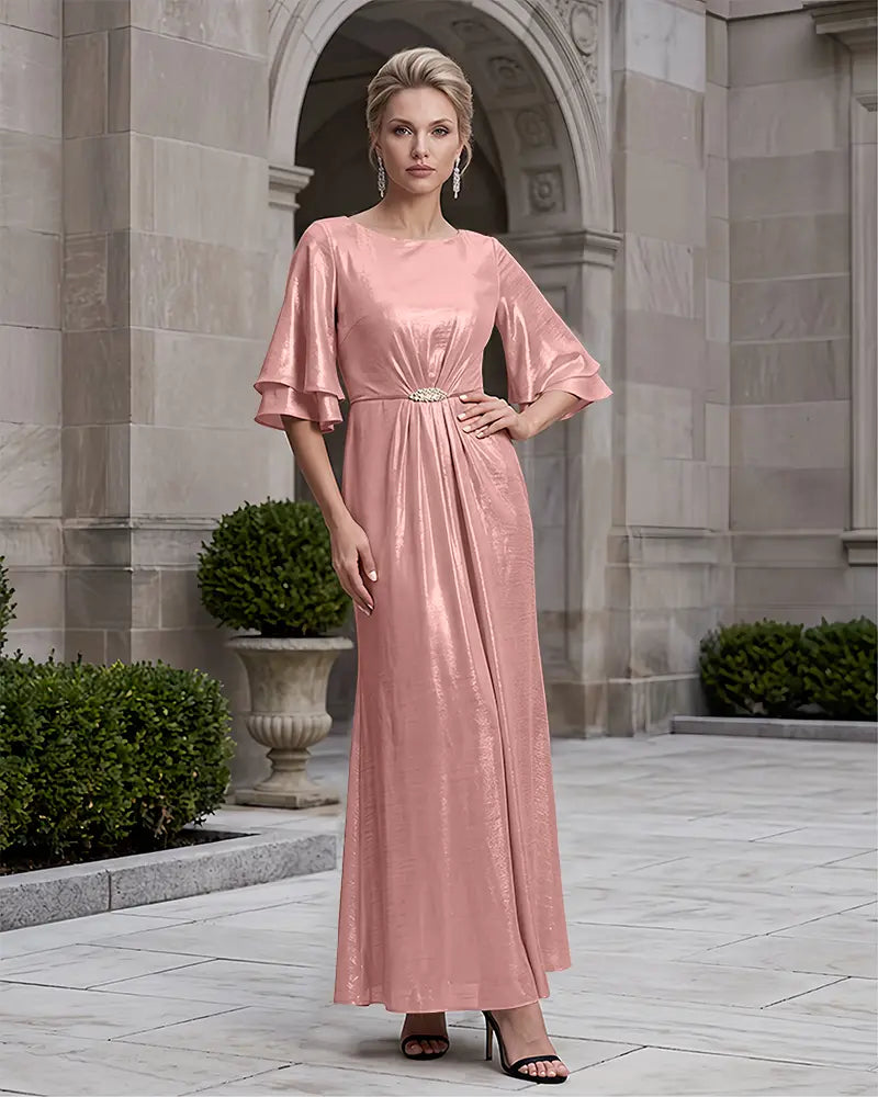 Double Tier Bell Sleeves Metallic Mother of the Bride Dress