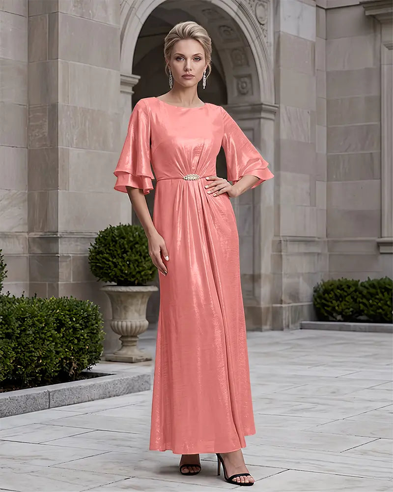 Double Tier Bell Sleeves Metallic Mother of the Bride Dress