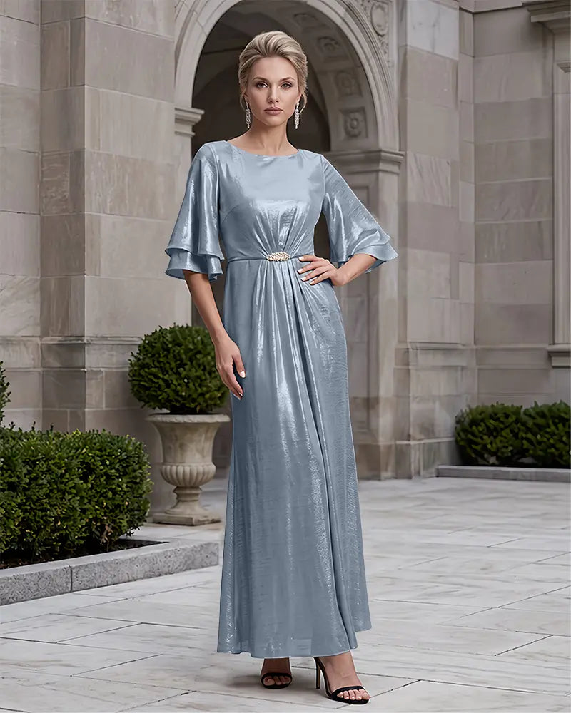 Double Tier Bell Sleeves Metallic Mother of the Bride Dress