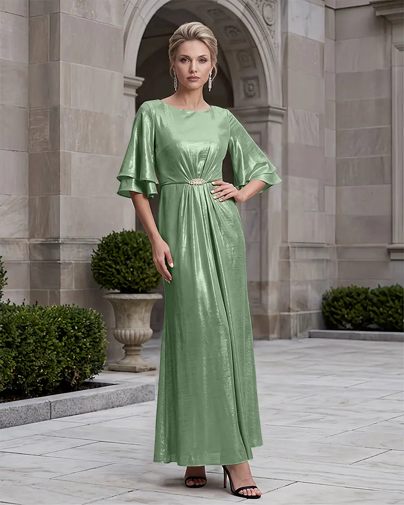 Double Tier Bell Sleeves Metallic Mother of the Bride Dress
