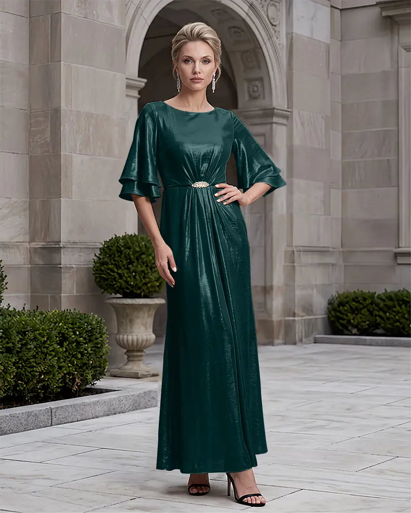 Double Tier Bell Sleeves Metallic Mother of the Bride Dress