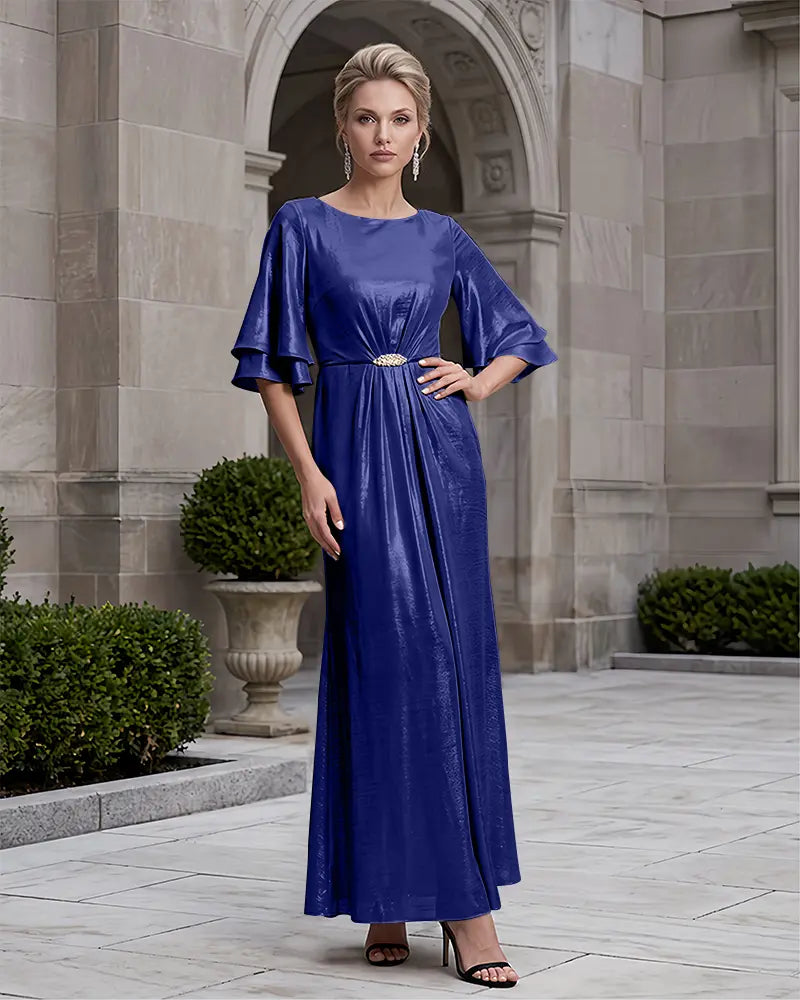 Double Tier Bell Sleeves Metallic Mother of the Bride Dress