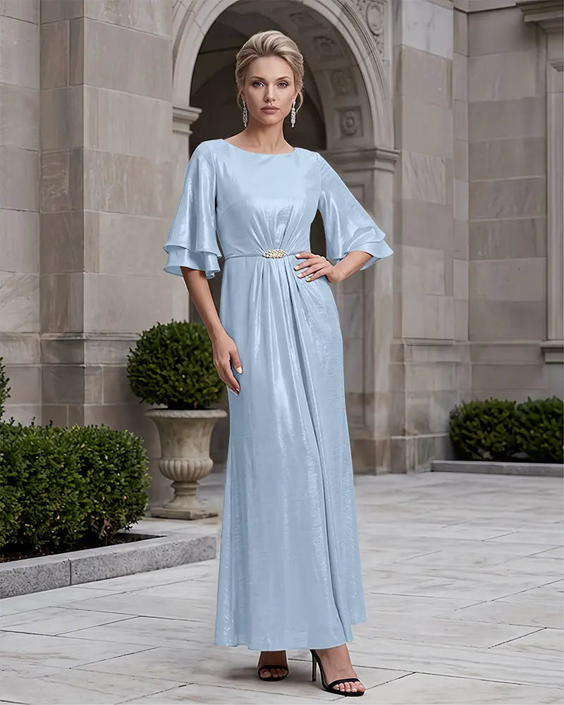 Double Tier Bell Sleeves Metallic Mother of the Bride Dress