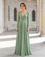 Long Sleeve Chiffon Mother of the Bride Dress With Lace