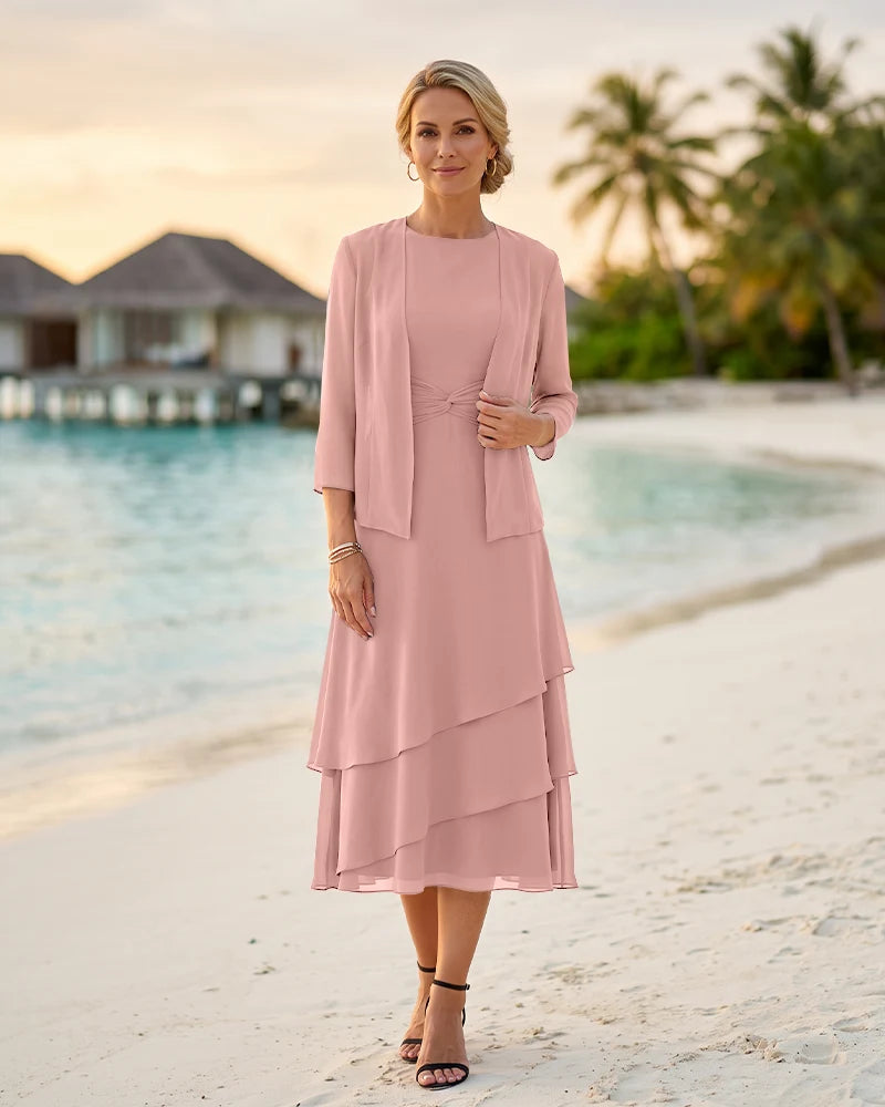 Chiffon Mother of the Bride Dress with Draped Jacket