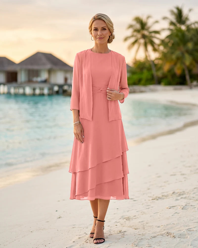 Chiffon Mother of the Bride Dress with Draped Jacket