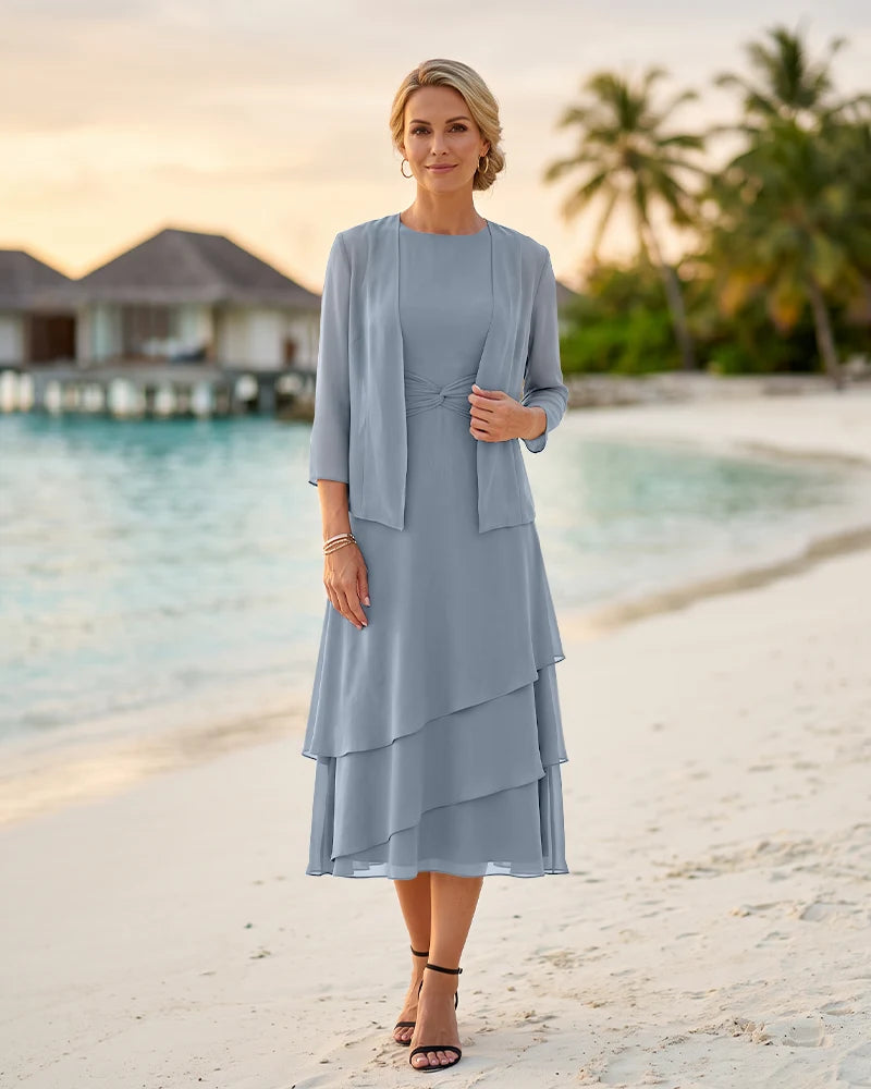 Chiffon Mother of the Bride Dress with Draped Jacket