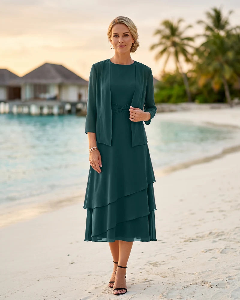 Chiffon Mother of the Bride Dress with Draped Jacket