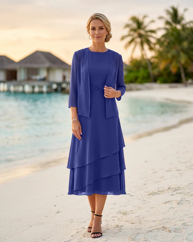 Chiffon Mother of the Bride Dress with Draped Jacket