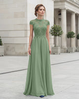 Lace Short Sleeve Mother of the Bride Dress Mock Neck