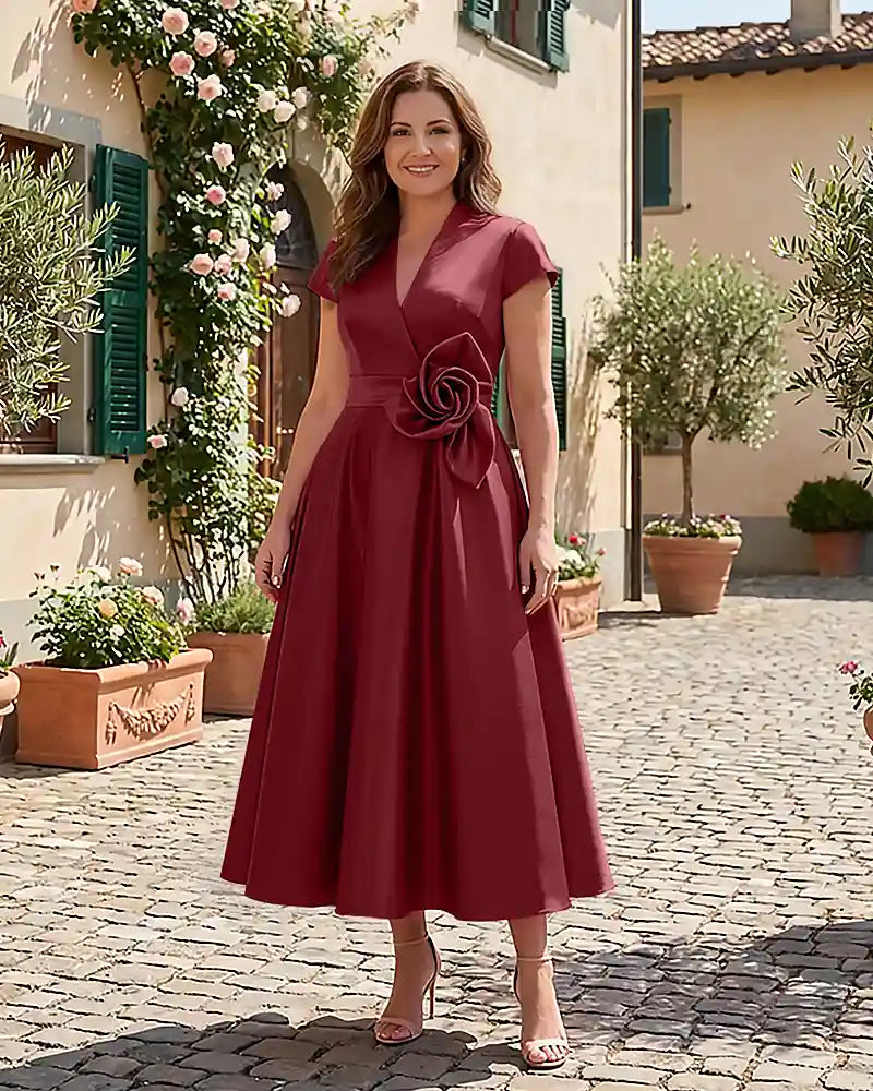 Satin-Mother-of-the-Bride-Dress-with-3D-Rose-Waist-Burgundy-1