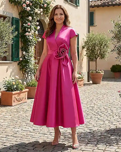 Satin-Mother-of-the-Bride-Dress-with-3D-Rose-Waist-Fuchsia-1