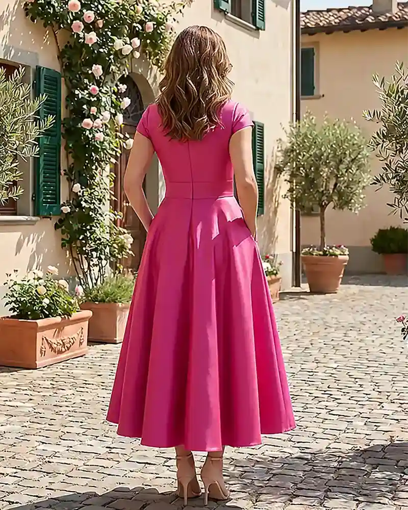 Satin-Mother-of-the-Bride-Dress-with-3D-Rose-Waist-Fuchsia-2