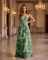Strapless Sweetheart Floral Print Tiered Chiffon Prom Dress