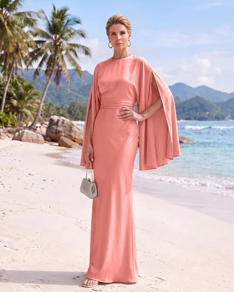Satin Mermaid Mother of the Bride Dress Ruched Waist