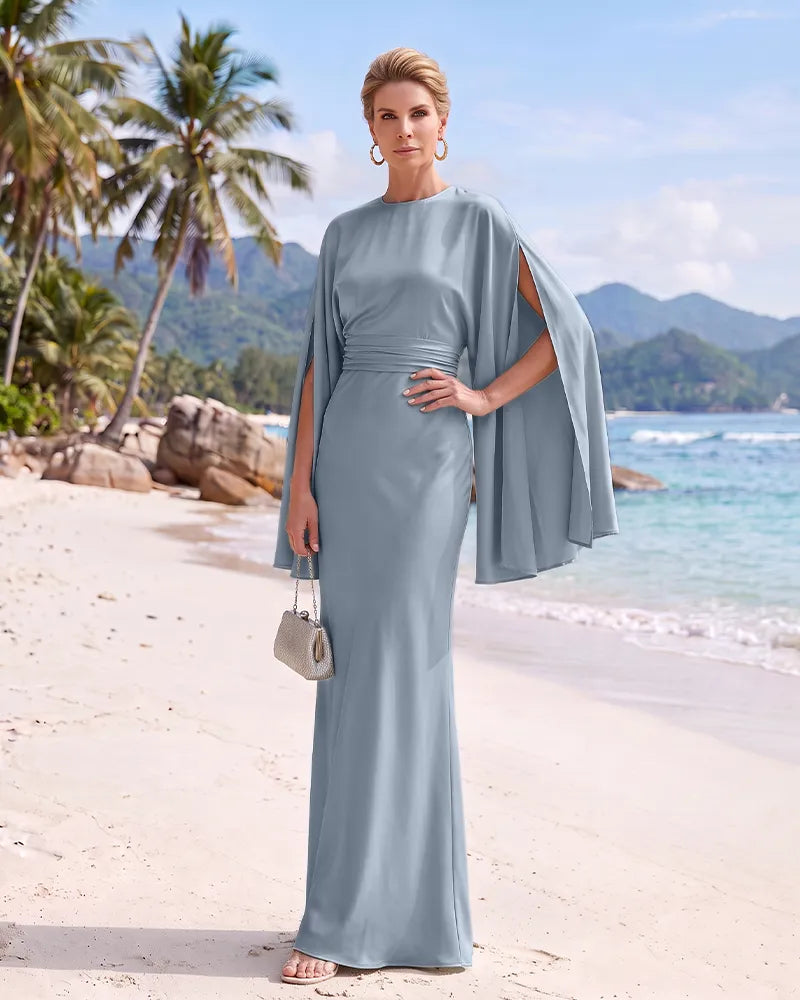 Satin Mermaid Mother of the Bride Dress Ruched Waist