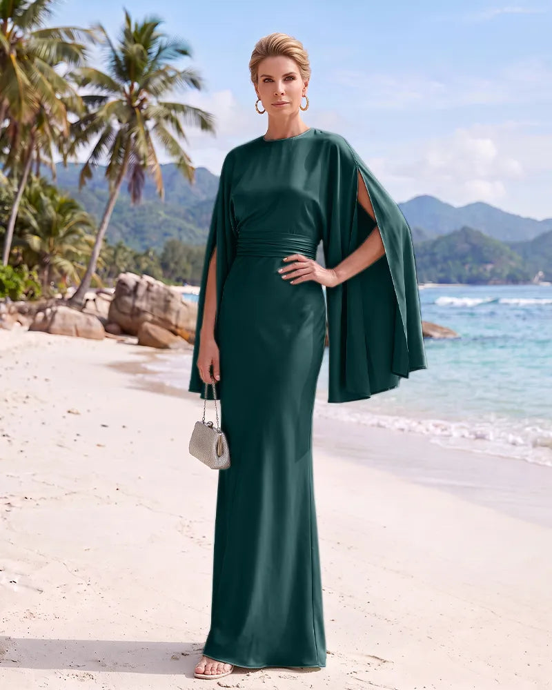Satin Mermaid Mother of the Bride Dress Ruched Waist