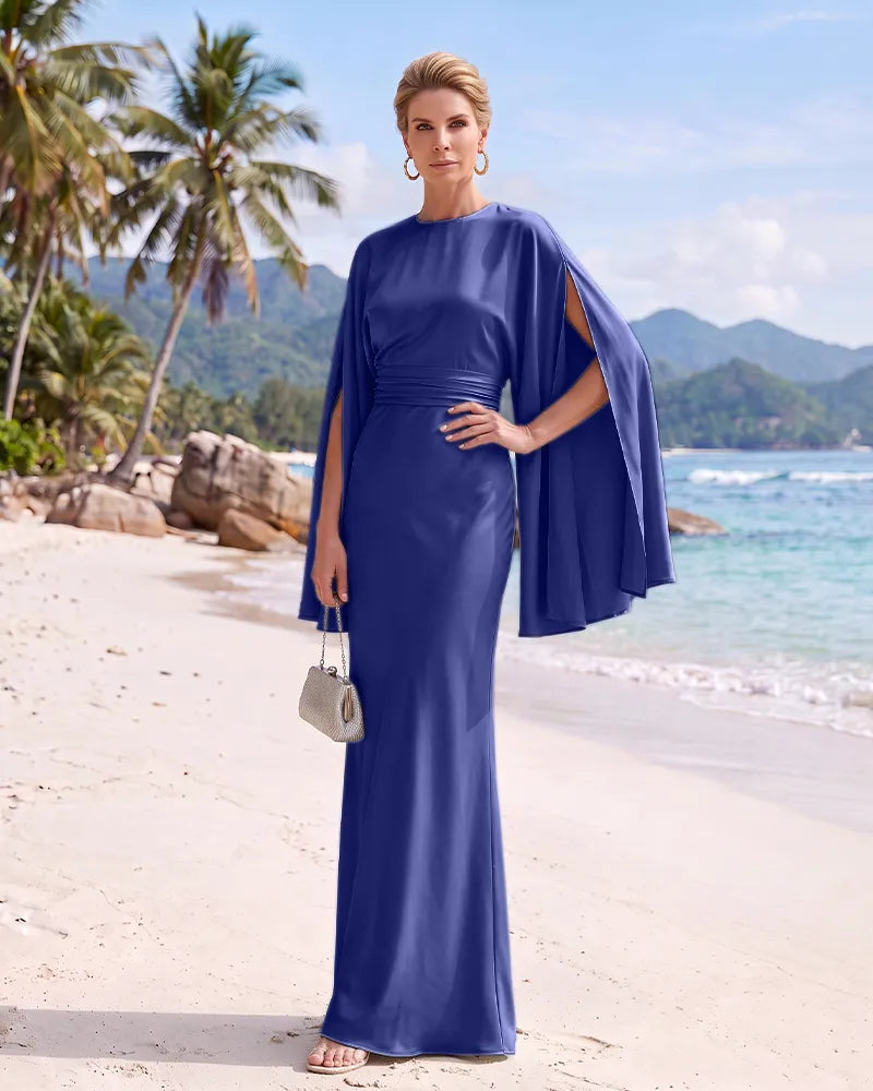 Satin Mermaid Mother of the Bride Dress Ruched Waist