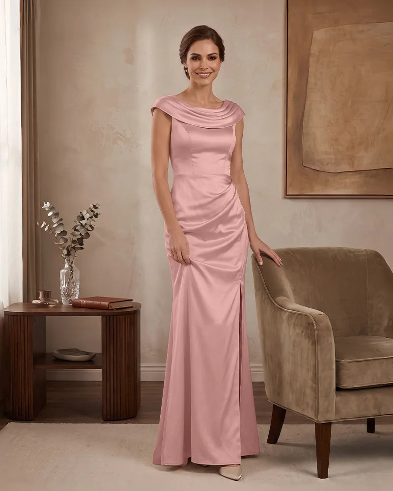 Cowl Neck Sleeveless Satin Mermaid Mother of the Bride Dress