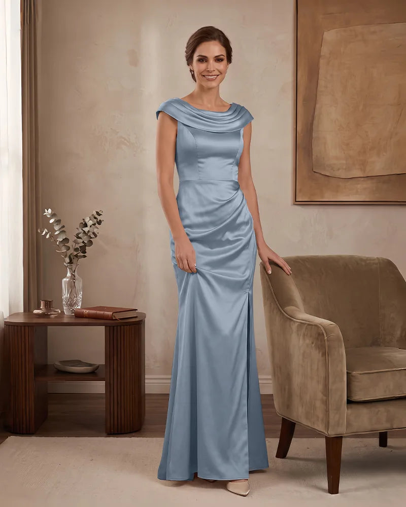 Cowl Neck Sleeveless Satin Mermaid Mother of the Bride Dress
