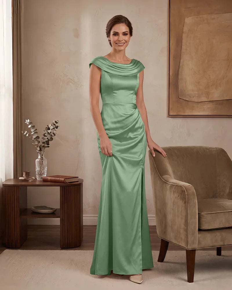 Cowl Neck Sleeveless Satin Mermaid Mother of the Bride Dress