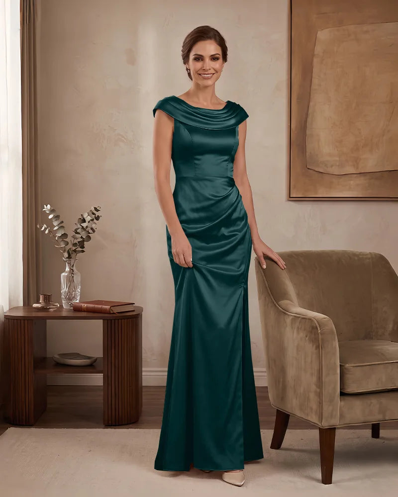Cowl Neck Sleeveless Satin Mermaid Mother of the Bride Dress