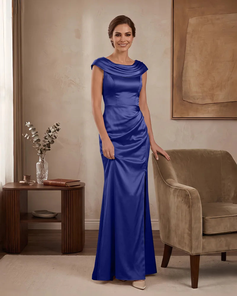 Cowl Neck Sleeveless Satin Mermaid Mother of the Bride Dress