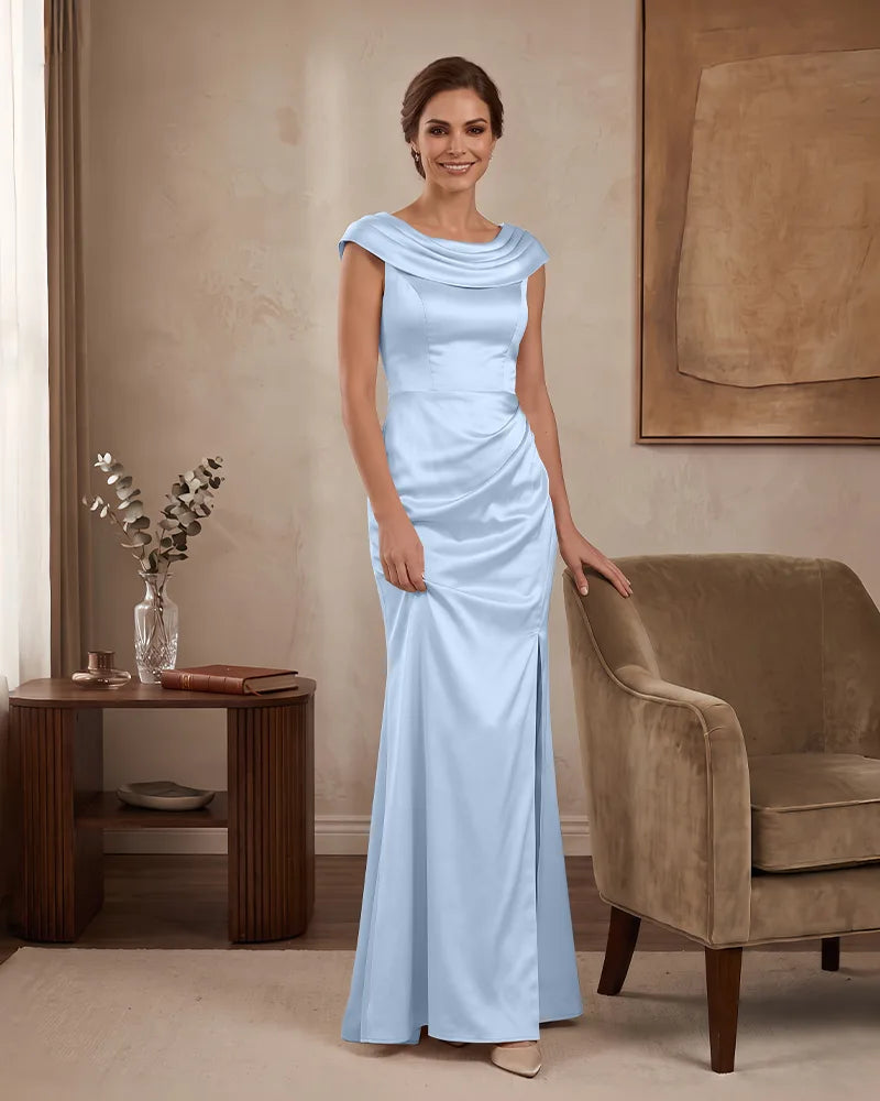 Cowl Neck Sleeveless Satin Mermaid Mother of the Bride Dress