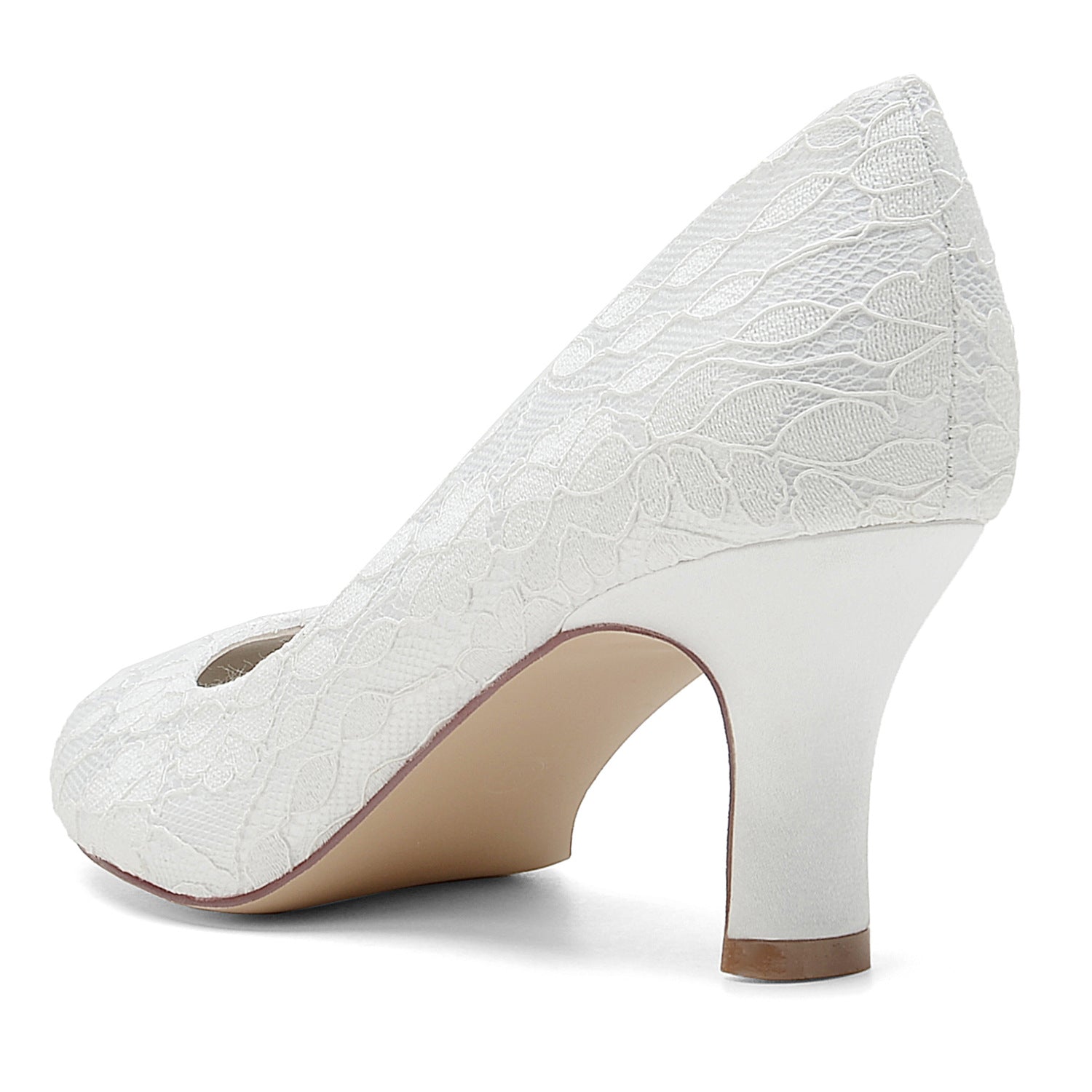 Round Toe Lace Floral Mid Heel Pumps