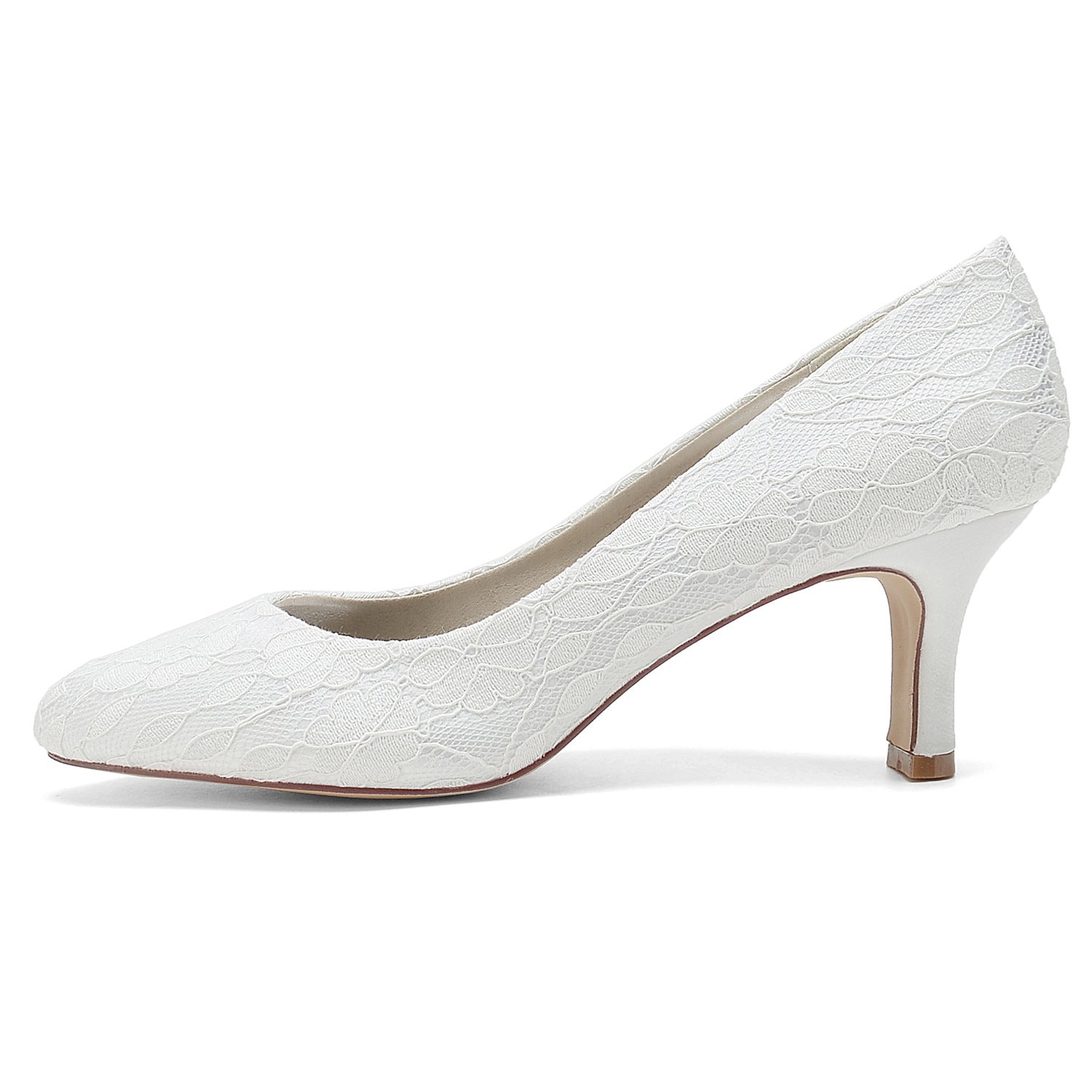 Round Toe Lace Floral Mid Heel Pumps