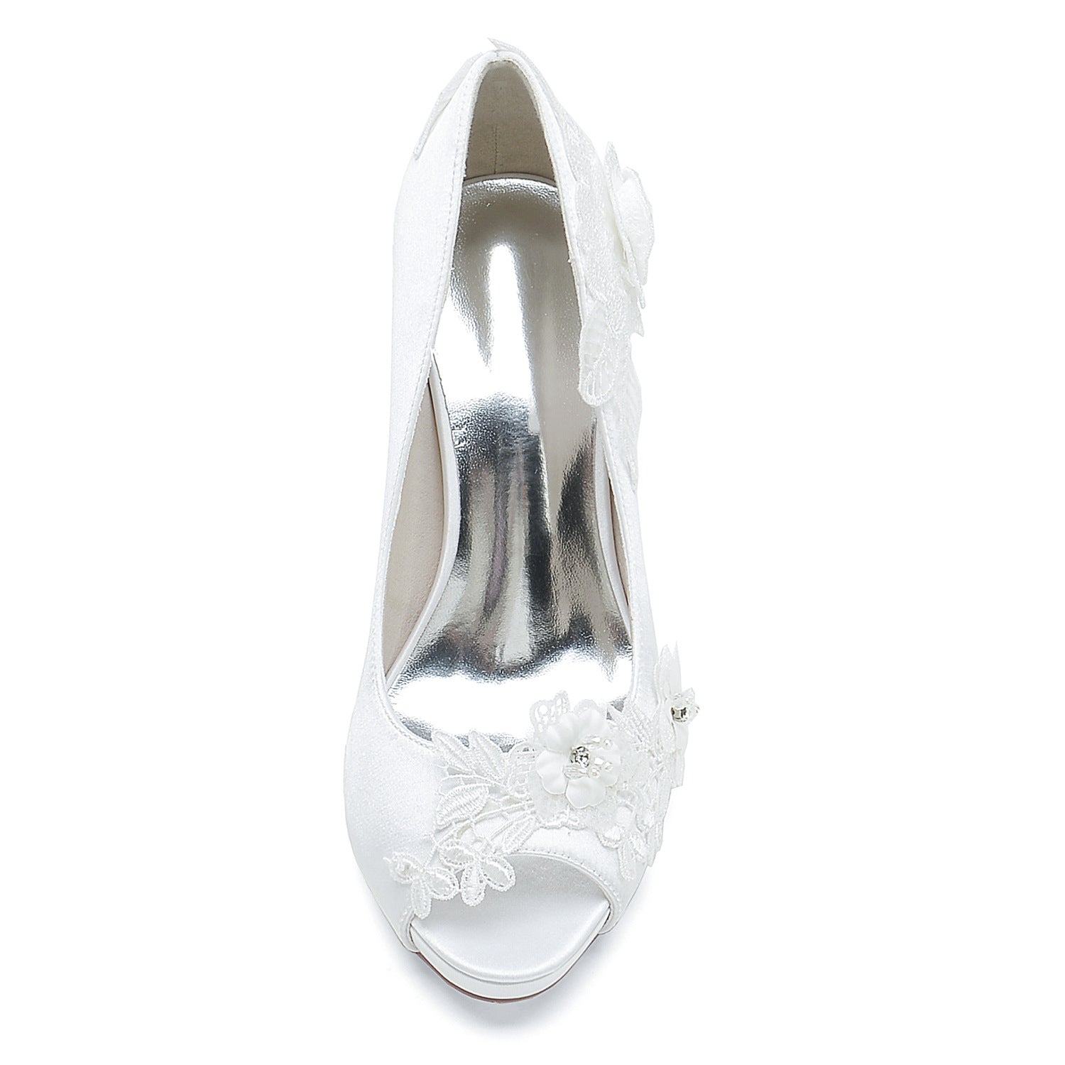 Peep Toe Bridal Heels with Lace Floral Applique