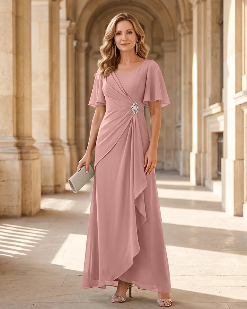 Chiffon Formal Mother of the Bride Dress with Flutter Sleeve