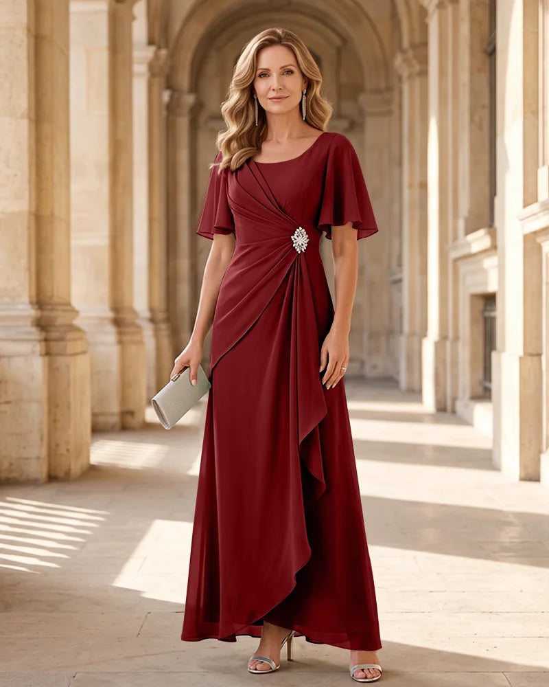 Chiffon Formal Mother of the Bride Dress with Flutter Sleeve
