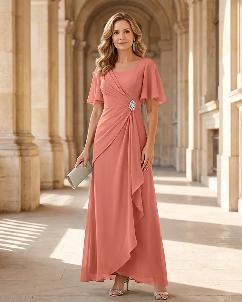 Chiffon Formal Mother of the Bride Dress with Flutter Sleeve