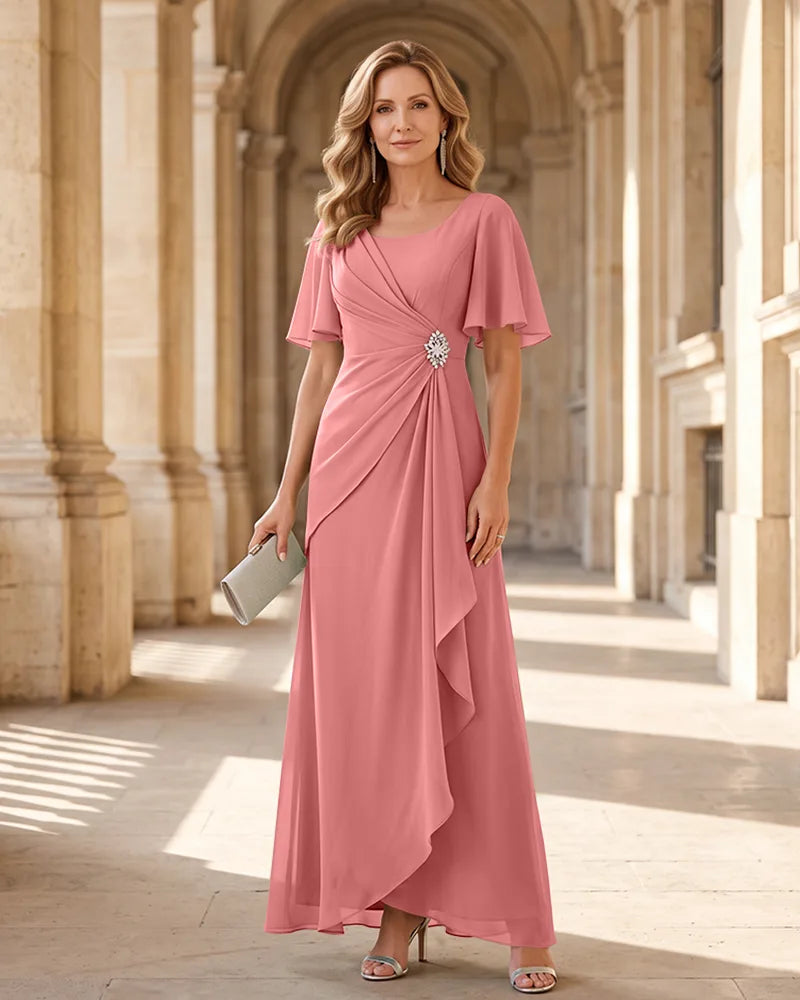 Chiffon Formal Mother of the Bride Dress with Flutter Sleeve