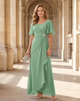 Chiffon Formal Mother of the Bride Dress with Flutter Sleeve
