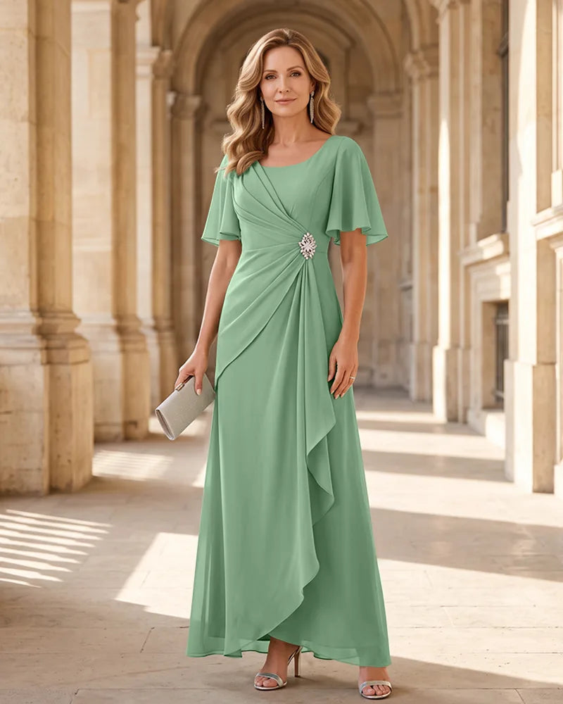 Chiffon Formal Mother of the Bride Dress with Flutter Sleeve