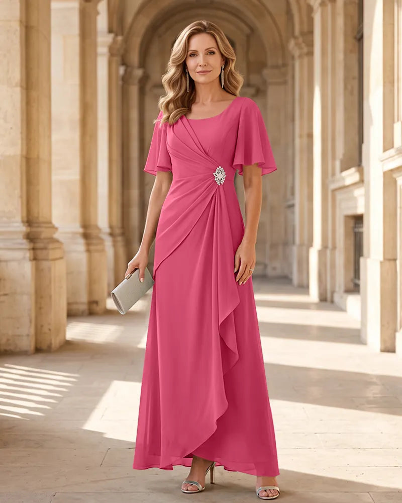 Chiffon Formal Mother of the Bride Dress with Flutter Sleeve