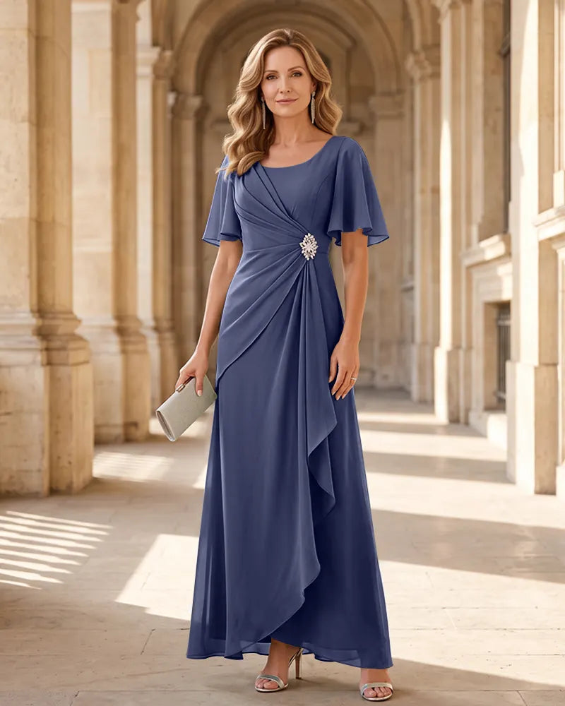 Chiffon Formal Mother of the Bride Dress with Flutter Sleeve