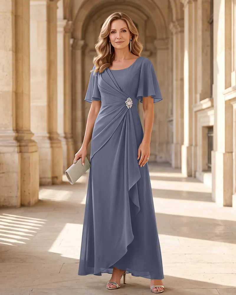 Chiffon Formal Mother of the Bride Dress with Flutter Sleeve