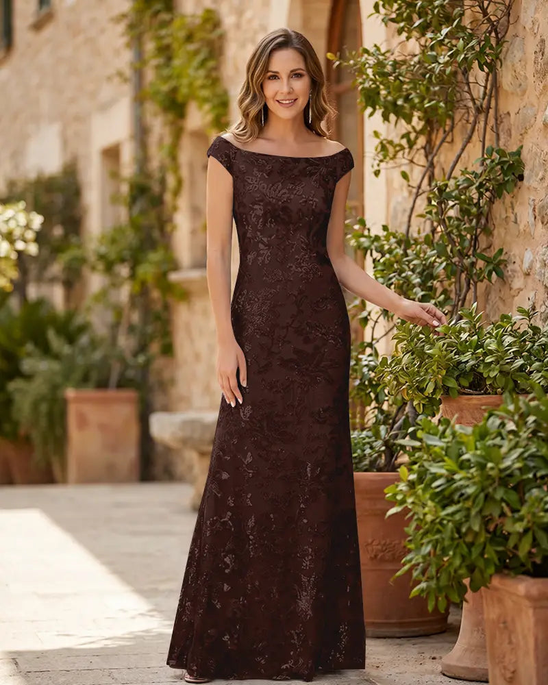Mermaid-Mother-of-the-Bride-Dress-with-Sequin-Lace-Fabric-Brown-1