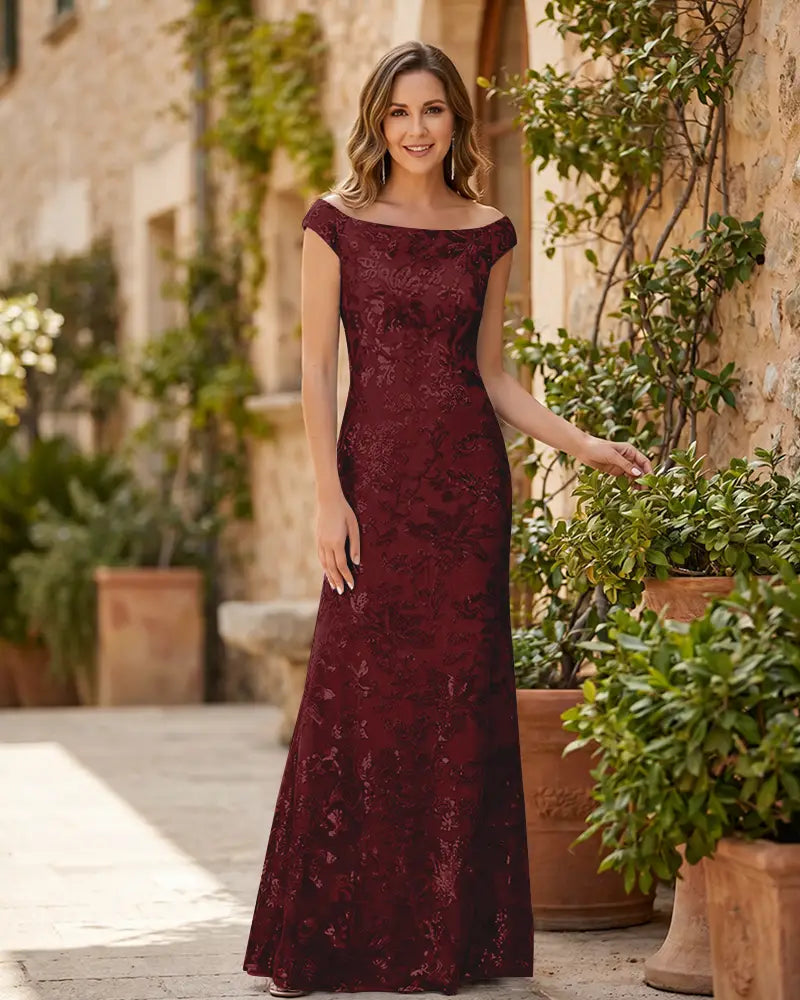 Mermaid-Mother-of-the-Bride-Dress-with-Sequin-Lace-Fabric-Burgundy-1