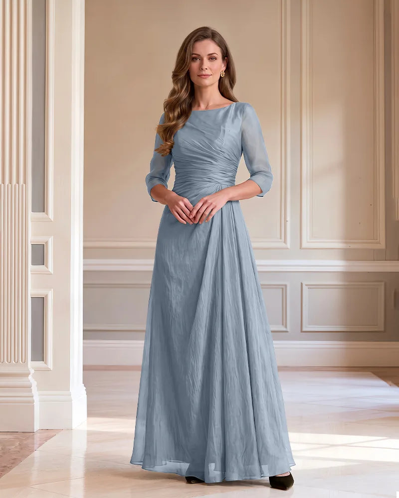 3/4 Sleeve Ruched Chiffon A Line Mother of the Bride Dress