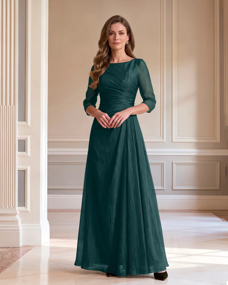 3/4 Sleeve Ruched Chiffon A Line Mother of the Bride Dress