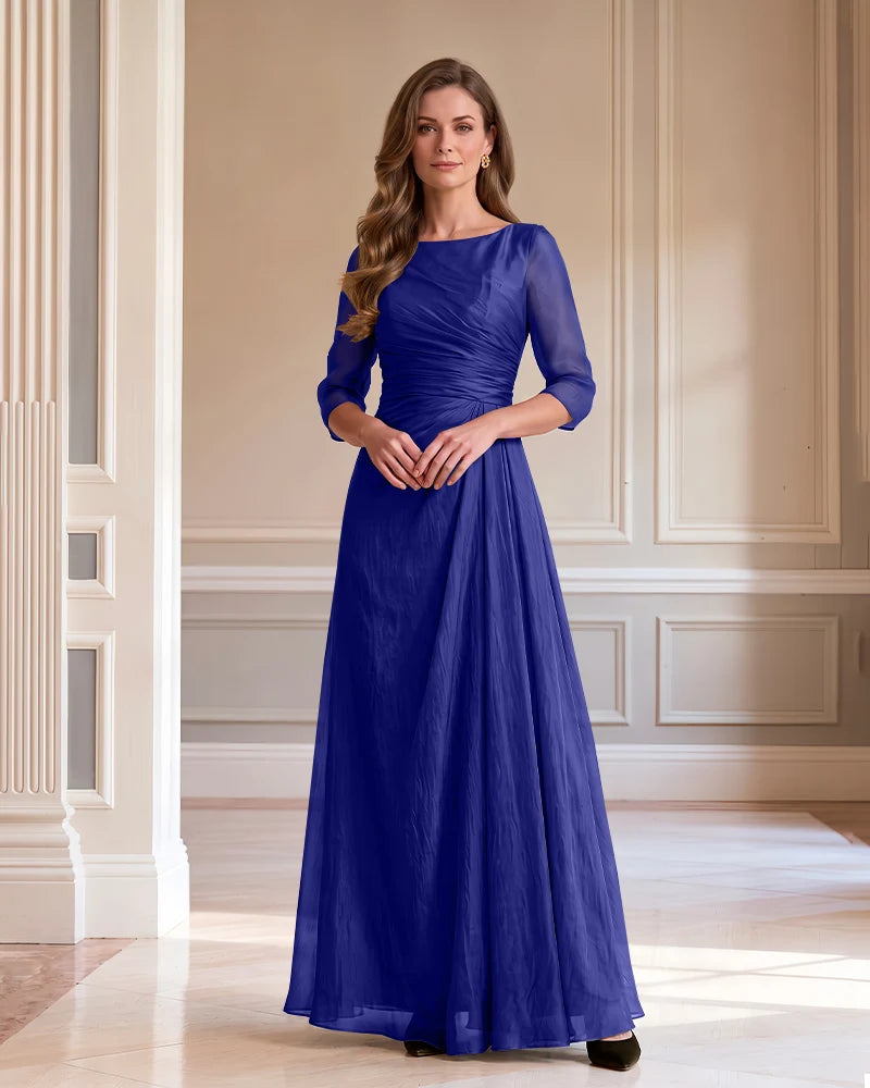 3/4 Sleeve Ruched Chiffon A Line Mother of the Bride Dress
